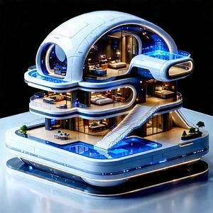 (futuristic:1.27) Smart Home With Futuristic, Multi-level