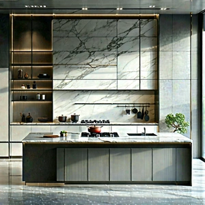 Lifestyle Oil Painting: (modern:1.35) Kitchen With (minimalist:1.11) Decor With Large, Modern