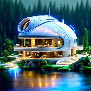 (futuristic:1.42) Smart Home With Futuristic House