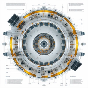 A Large, Circular Spacecraft Is Shown In A Cross-sectional View