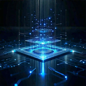 Tech Minimalist Design: Quantum computer with data streams