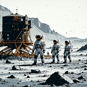 In This Image, There Are Three Astronauts Walking On The Moon