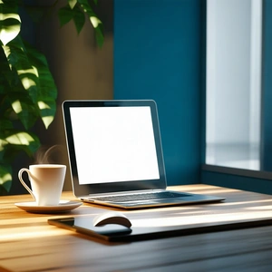Business Cinema 4d: Workplace With Laptop And Coffee On Desk With Laptop Computer