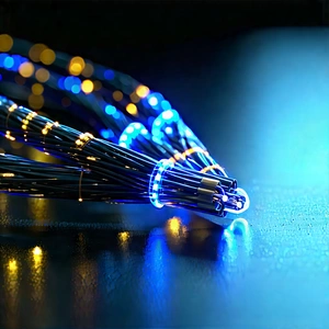 Close-up Of Fiber Optic Cables With Close-up Blue