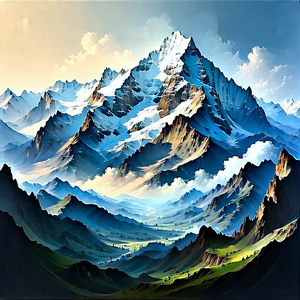 Nature Etching: Mountain Range During Midday With Painting Mountain