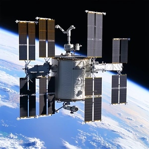 A Space Shuttle With A Large Satellite On Top Of It