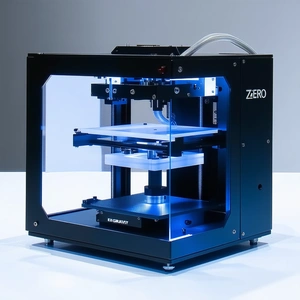 A Black And Blue 3d Printer Sitting On A White Table