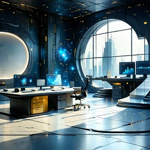 Futuristic Tech Startup Office With Futuristic Office