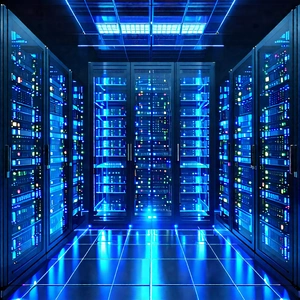 Tech Technical Illustration: Server Rack With Holographic Projection With Image, There
