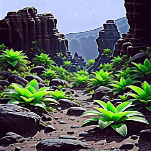 Nature Digital Art: Tropical Plants In Rocky Terrain With Image, There