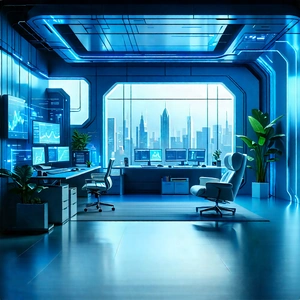 Tech Digital Illustration: Futuristic Tech Startup Office With Futuristic Office,