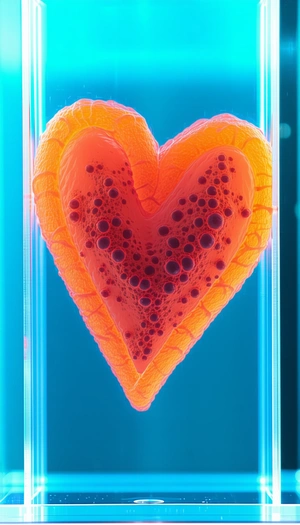 A Heart-shaped Object Is Displayed In A Blue Container