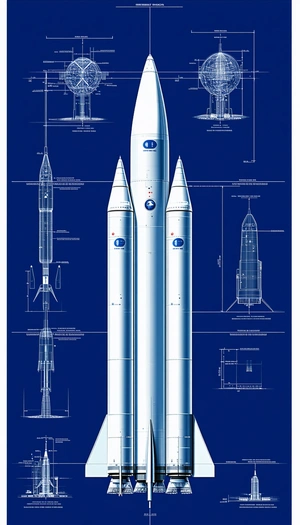 A Large White Rocket Is Shown In A Blue Diagram