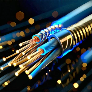 Tech 3d Render: Close-up Of Fiber Optic Cables With Close-up Large
