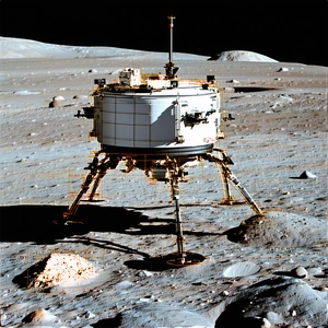 A Small, White Spacecraft Sitting On The Surface Of A Rocky