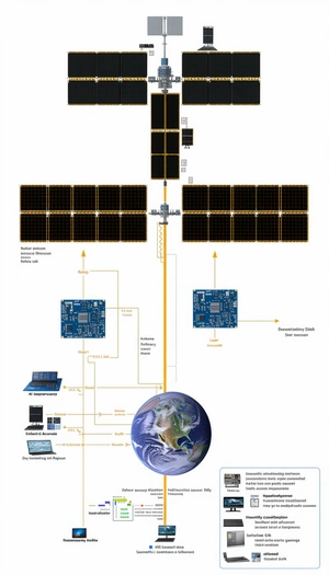 The Image Is A Diagram Showing The Relationship Between A Laptop Computer And A Satellite