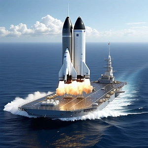 A Large Space Shuttle Being Launched From A Naval Ship