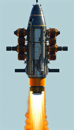A Rocket Engine Is Shown In A 3d Model, With The Engine's Components Clearly Visible
