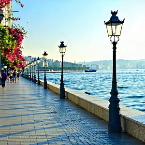 Urban Macro Photography: Waterfront promenade with relaxing