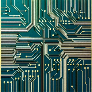 Tech Linocut Print: Close-up of electronic circuit
