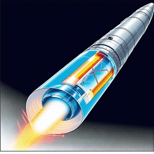 A Rocket Is Shown In A Drawing, With A Bright Orange Flame Coming Out Of The Bottom Of It