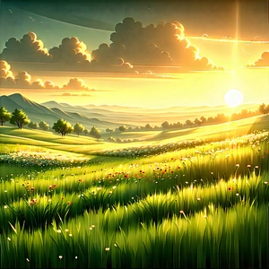 Nature Vector Art: Meadow during golden hour