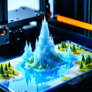 3d Printer With (digital:1.31) Particles With Model Castle