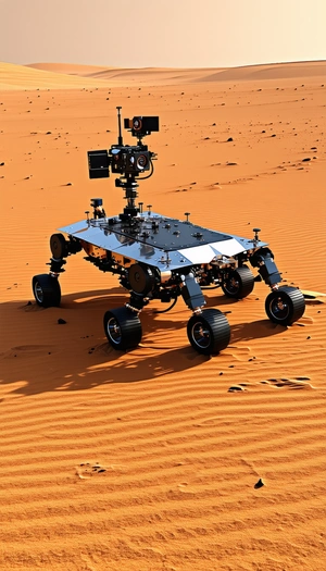 A Large Robotic Vehicle With A Camera Mounted On Top Of It