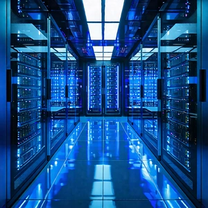Tech Advertising Photography: (futuristic:1.48) Server Room With Image, There