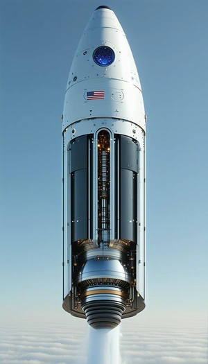 A Large Rocket Ship With An American Flag On The Side