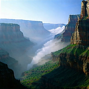 Nature Digital Art: Mist Over Canyon Floor With Beautiful Landscape
