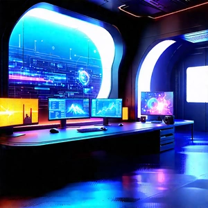 Futuristic Digital Workspace With Image, There