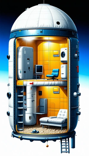A Futuristic Space Station Is Depicted In A Cartoon-like Drawing