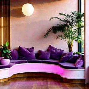 Lifestyle Architectural Photography: Reading Nook With Plants And Natural Elements With Large, Purple