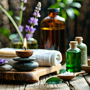 Lifestyle Advertising Photography: Wellness Scene With Aromatherapy With Wooden Table