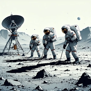 In The Image, There Are Three Astronauts Standing On A Rocky