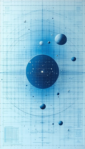 In This Image, There Is A Blue Circle With A Star In The Middle, Surrounded By A Group Of Planets