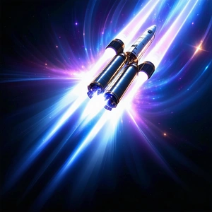 A Space Shuttle With Two Rockets Attached To Its Side, Flying Through The Sky