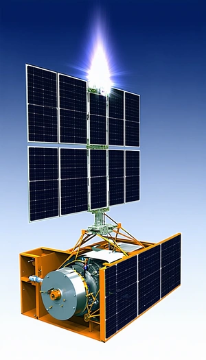 A Large, Solar-powered Satellite With A White And Orange Color Scheme