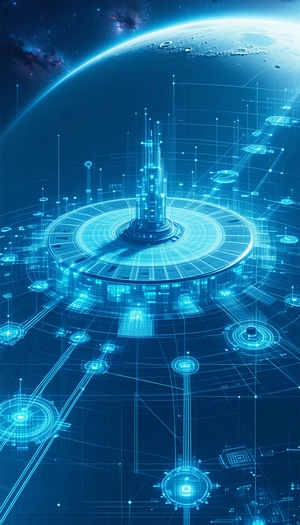 futuristic, blue-toned illustration large