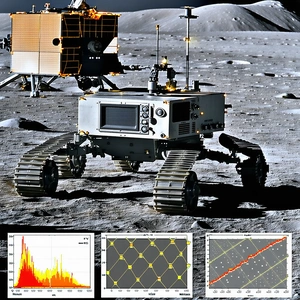 A Robotic Vehicle Is Parked On The Moon, With A Large Satellite In The Background