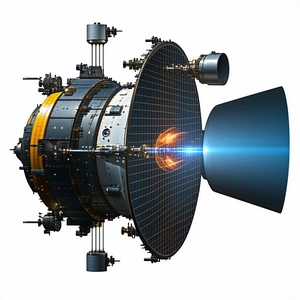 A Large, Futuristic Spacecraft Is Shown In A White Background