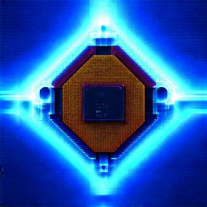 Microchip With Blue Light Glow With Computer Chip