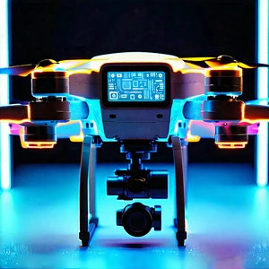 Tech Lithograph: Drone With Glowing Screen With White Drone