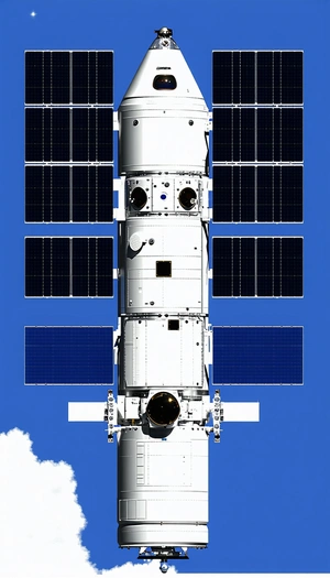 A Large White Spacecraft Is Docked At A Space Station
