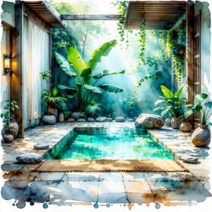 Lifestyle Watercolor Painting: Wellness Scene With Natural Lighting With Beautifully Drawn