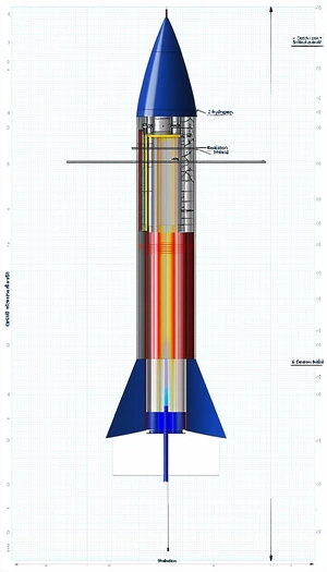 A Rocket Is Shown In A Blue And Red Color Scheme