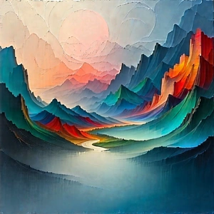 Abstract Matte Painting: Textural Abstract With Gradient Color Palette With Painting Mountainous
