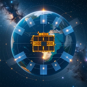 A Large, Round, Blue Globe With A Yellow Center
