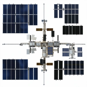 A Large Space Station Is Shown In A White And Black Image